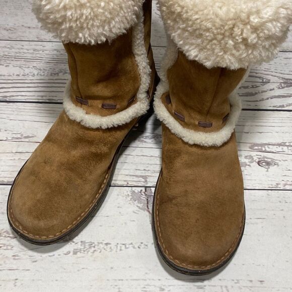 Ugg Australia Elijo Chestnut Brown Suede Winter Fur Cuff Boots #5674 - Picture 7 of 15